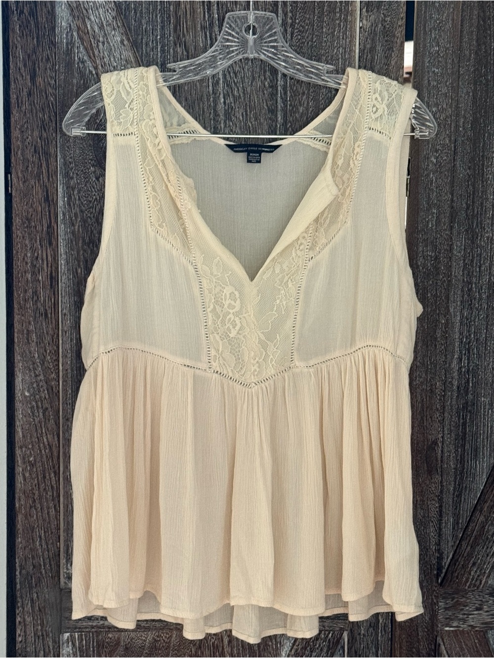 American Eagle Cream Lace Trim Sleeveless Peasant Top